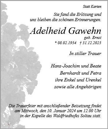 Erinnerungsbild für Frau Adelheid Gawehn