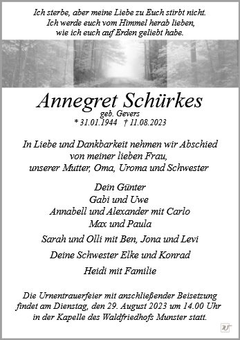 Erinnerungsbild für Frau Annegret Schürkes