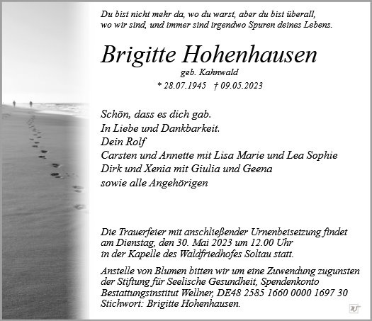 Erinnerungsbild für Brigitte Hohenhausen