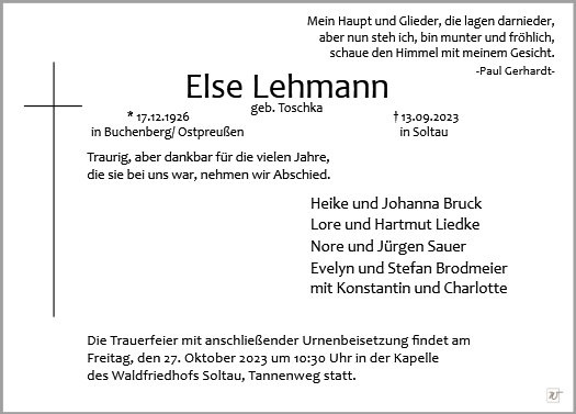 Erinnerungsbild für Else Lehmann