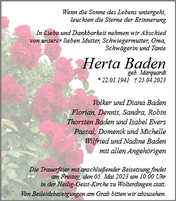 Erinnerungsbild für Frau Herta Baden
