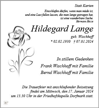 Erinnerungsbild für Frau Hildegard Lange