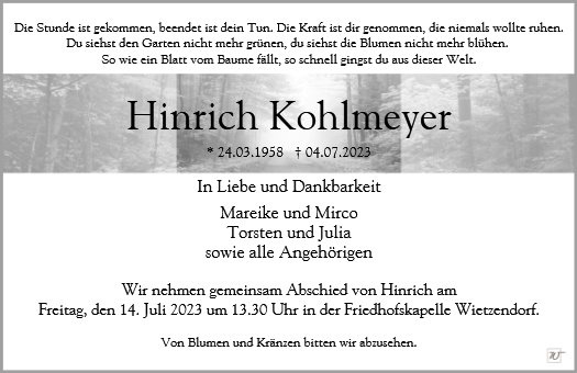 Erinnerungsbild für Herr Hinrich Kohlmeyer