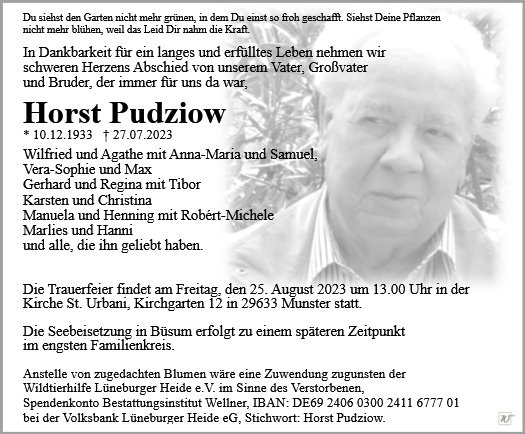 Erinnerungsbild für Herr Horst Pudziow 