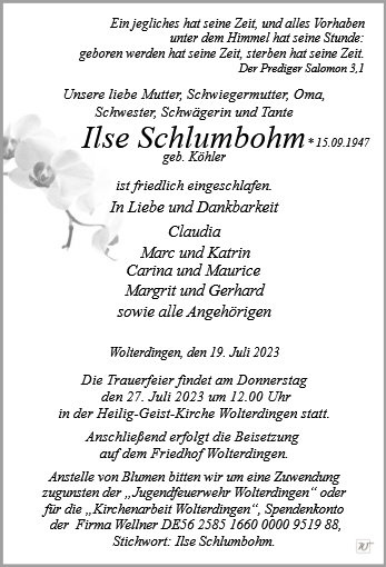 Erinnerungsbild für Frau Ilse Schlumbohm