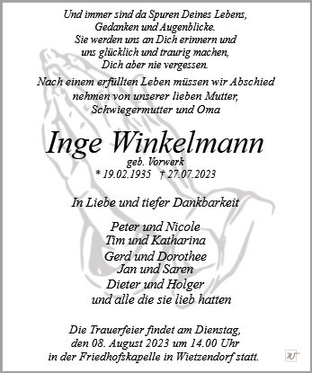 Erinnerungsbild für Frau Inge Winkelmann