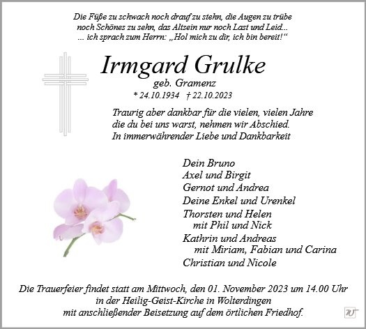 Erinnerungsbild für Irmgard Grulke