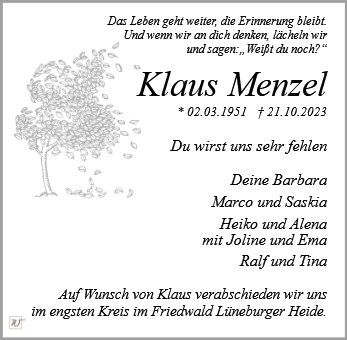 Erinnerungsbild für Herr Klaus Menzel