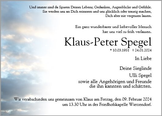 Erinnerungsbild für Herr Klaus-Peter Spegel