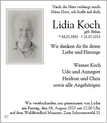 Erinnerungsbild für Frau Lidia Koch