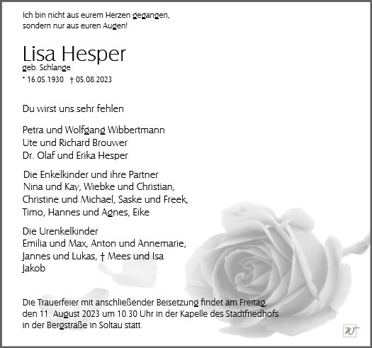 Erinnerungsbild für Frau Lisa Hesper
