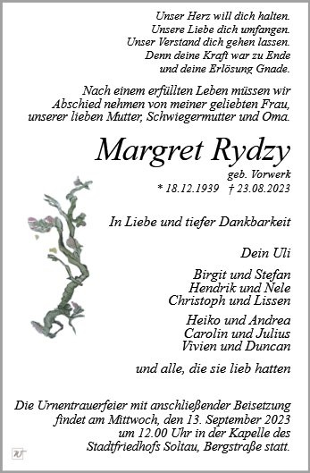 Erinnerungsbild für Frau Margret Rydzy