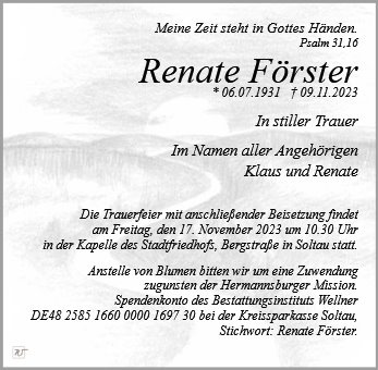 Erinnerungsbild für Frau Renate Förster