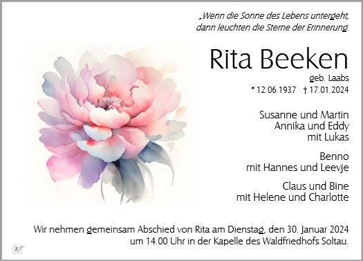 Erinnerungsbild für Frau Rita Beeken