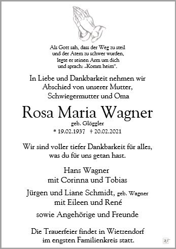 Erinnerungsbild für Frau Rosa Maria Wagner