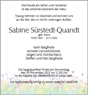 Erinnerungsbild für Frau Sabine Sürstedt-Quandt