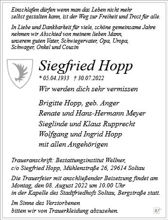 Erinnerungsbild für Herr Siegfried Hopp