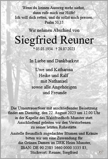 Erinnerungsbild für Siegfried Reuner