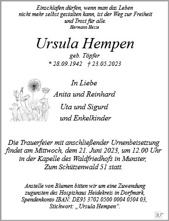 Erinnerungsbild für Frau Ursula Hempen
