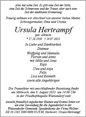 Erinnerungsbild für Frau Ursula Hertrampf
