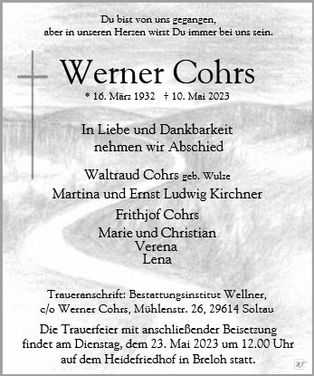 Erinnerungsbild für Werner Cohrs