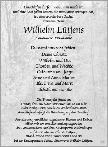 Erinnerungsbild für Herr Wilhelm Lütjens