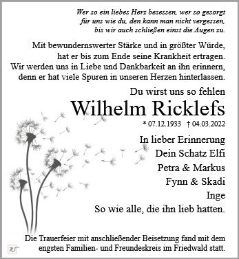 Erinnerungsbild für Wilhelm Ricklefs